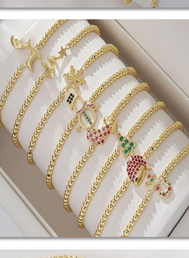 WCRAZYE Christmas Bracelet for Women Delicate Gold Bead Snowflake Reindeer Santa Claus Candy Cane Bracelets Christmas Accessories Jewelry Gift (Reindeer) - Image 2